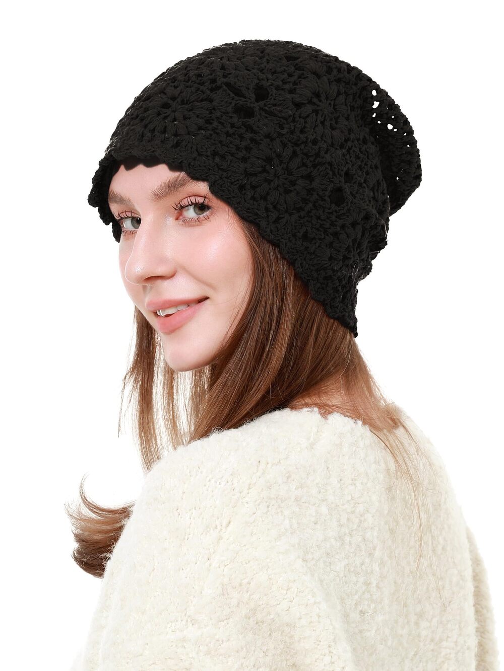 8910 Crochet Cotton Beanie Hat Soft Slouchy Knit Boho Hat Skull Cap